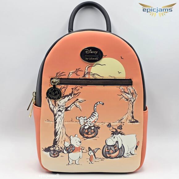 Disney Winnie The Pooh Orange Pumpkins Halloween Mini Backpack Bag New - Picture 1 of 6